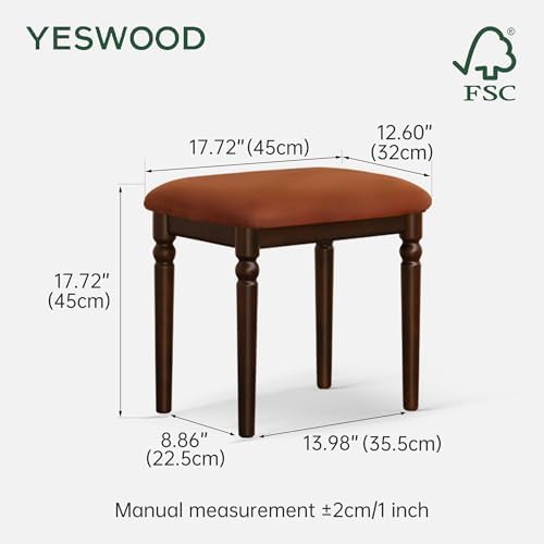 YESWOOD Small Vanity Stool Chair, Beech Wood American Vintage Style Makeup Chair, Footstool for Bedroom, Dining Room, Entryway, Walnut