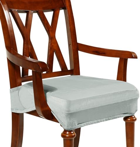 Havawish Extra Wide Dining Chair Seat Covers, Light Gray, Velvet, 1 Pcs