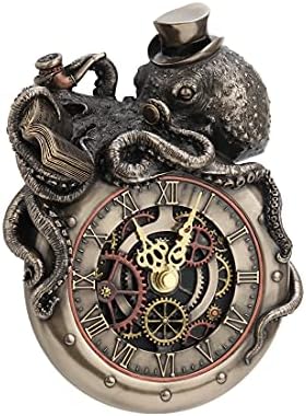Veronese Design Steampunk Octopus Wall Clock - 7.75" Bronze Nostradamus Prophet Sculpture with Quartz Movement, Battery Operated Decorative Art for Home Office