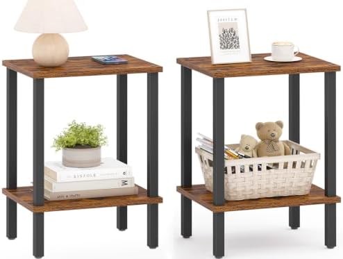 TUTOTAK End Table, Set of 2, Side Table, Nightstand, 2-Tier Storage Shelf