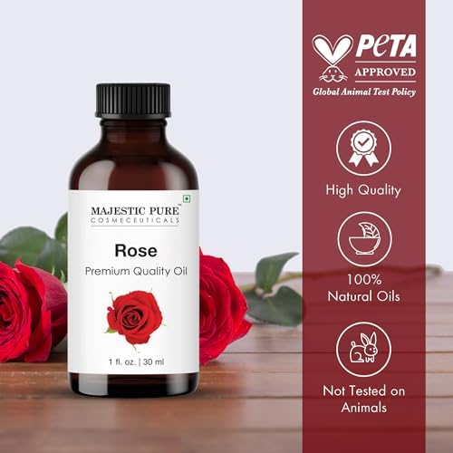 Majestic Pure Essential Oil with Glass Dropper - 100% Pure and Natural - Essential Oils for Diffuser, Aromatherapy, Soap and Candle Making, Rose Essential Oil, Rose Oil, 1 Fl Oz