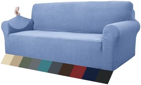 ZNSAYOTX 1 Piece Jacquard Couch Covers for 3 Cushion Couch High Stretch Sofa Cover for Pets Dogs Anti Slip Extra Large Sofa Slipcovers Furniture Protector (X-Large,Light Blue)