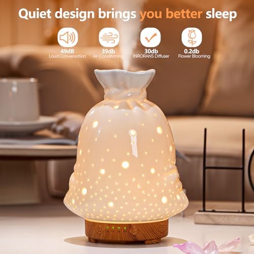 160ML Ceramic Diffuser for Essential Oils Lucky Bag Aromatherapy Diffuser Ultrasonic Cool Mist Humidifier with Intermittent Mist Modes Waterless Auto Off for Room Office