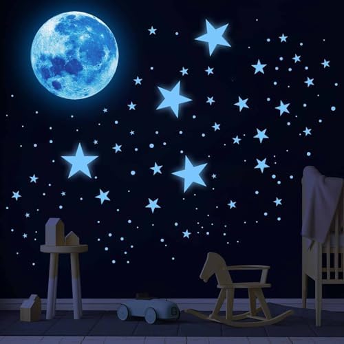 Glow in The Dark Stars for Ceiling,Glow in The Dark Stars and Moon Wall Decals,Ceiling Stars Glow in The Dark Kids Wall Decors Perfect for Kids Nursery Bedroom Living Room