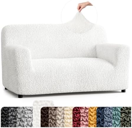 PAULATO Premium Stretch Couch Covers for Sofa - Sofa Chair Cover Washable, Dogs & Pets Friendly - Elastic Polyester Loveseat Slipcovers - Non-Slip Love Seat Couch Covers - Crisp White (40"-63" Wide)