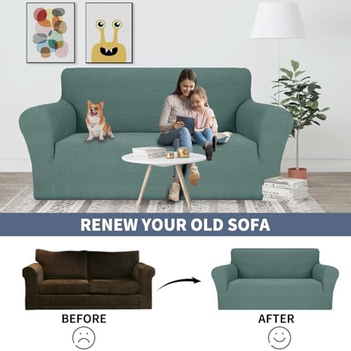 JIVINER Stretch Armchair Slipcovers, 1 Piece Chair Sofa Covers 1 Seater Couch Covers with Elastic Bottom for Kids, Pets (Pea Green, Chair)