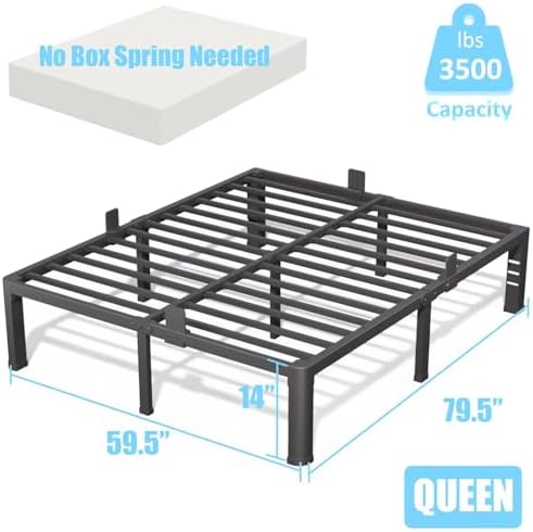 14 Inch Queen Bed Frame Heavy Duty Platform with Storage Space