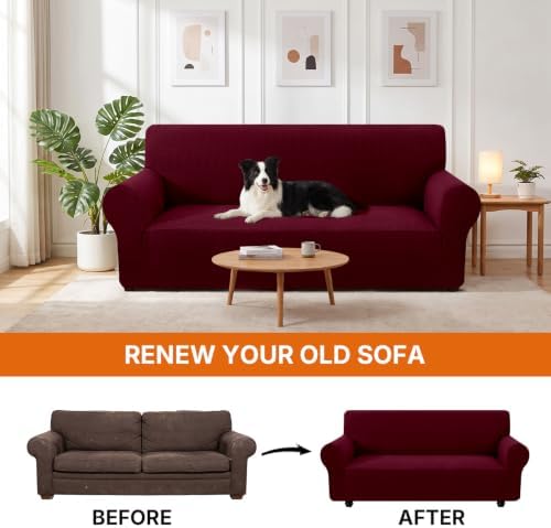 XINEAGE Stretch 2 Seater Slipcover, Non-Slip Pet Couch Cover,Wine Red