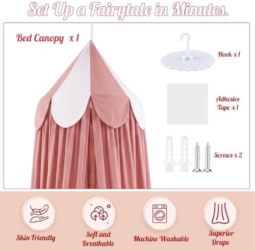 Bed Canopy with Scalloped Edge, 2 Panel Striped, Light Orange