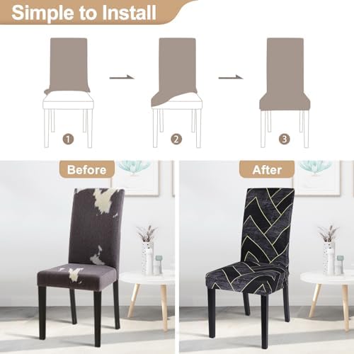 SearchI Dining Room Chair Covers Set of 6, Stretch Printed Parsons Chair Slipcovers Super Fit Removable Washable Striped Kitchen Chair Protector Cover for Dining Room, Hotel, Ceremony(Flower Pattern2)