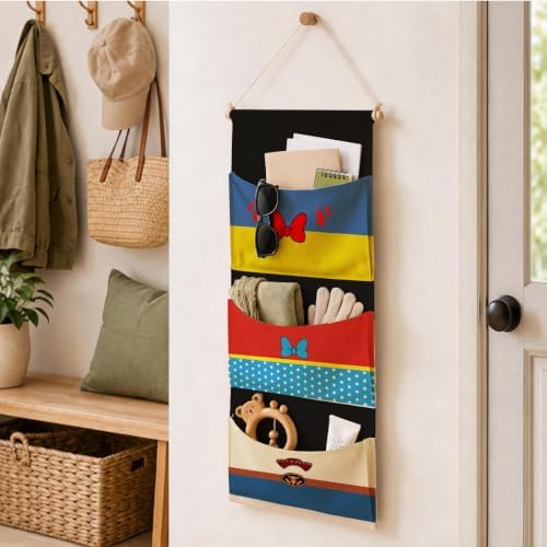 3-Pocket Hanging Wall Organizer, Colorful Bow and Star Over Door Storage