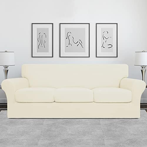 Easy-Going 4 Pieces Stretch Sofa Cover for 3 Cushion Couch Washable