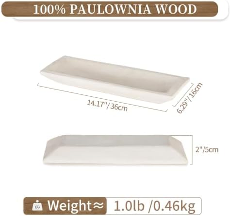 Hanobe Wood Decorative Bowl for Coffee Table Entryway Decor, Rustic White