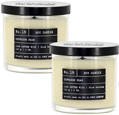 Lulu Candles | Espresso Bean | Luxury Scented Soy Jar Candle | Hand Poured in The USA | Highly Scented & Long Lasting (6 Oz. 2 Pack)