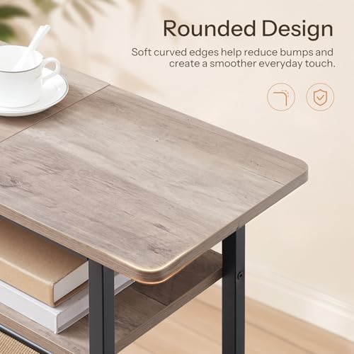 HOOBRO Side Table, Narrow End Table with Shelf, with Wide Storage Tabletop, 3-Tier Bedside Tables for Small Spaces for Living Room, Bedroom, Study, Greige and Black BG366BZ01