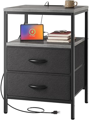 Huuger Night Stand with Charger Station, 27.7 Inch Tall Nightstand