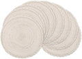 SHACOS Boho Round Placemats Set of 8 Braided Border Round Place Mats 15 inch Washable Dining Table Mats for Home Wedding Holiday Party (Ivory Bordered, 8)
