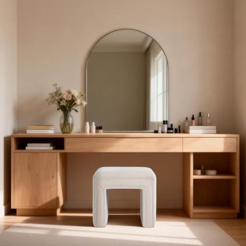 Get Set Style Vanity Stool Chair,Modern U‑Shaped Vanity Stool, Fully Assembled Linen Ottoman Foot Stool, Decorative Accent Stool Extra Seat for Makeup Room, Living Room, Entryway, Bedroom
