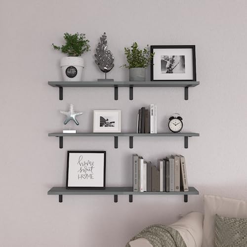 WOPITUES Floating Shelves Set of 6 for Wall Decor & Storage, Grey