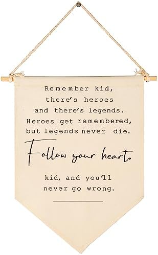 Remember Kid,There's Heros-Flag Sign Art Gift for Baby Newborn Boys Kids-Banner Pennant Wall Decoration Present for Nursery Bedroom Playroom -Baby Present Shower-New Home Birthday Christmas Gift