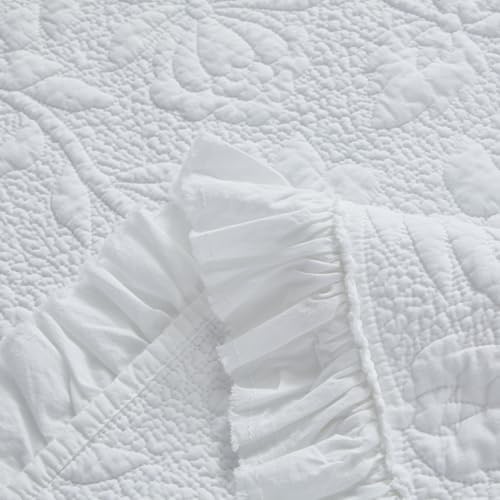 Brandream White Ruffled Quilted Throw Blanket Cotton 47 X 60 Chic Throw