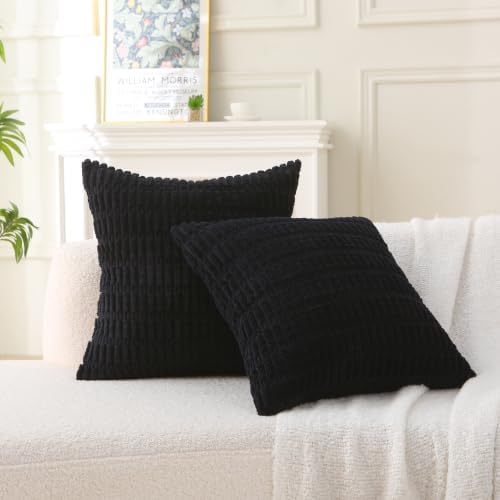 2 Pack Corduroy Decorative Throw Pillow with Inserts, 18x18 Inch Soft Boho Throw Pillow, Square Striped Throw Pillows for Couch, Bed, Sofa Decor