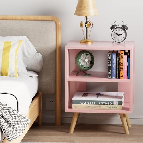 Aenuert Night Stand, Pink Kids Nightstand, Modern End Table with Open Storage, 2-Tier Nursery Bedside Table for Small Space, Living Room, Bedroom