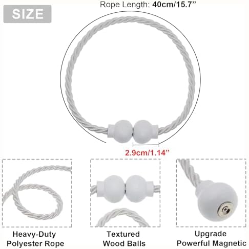 6Pcs Magnetic Curtain Tiebacks Modern Handmade Rope Curtain Tie Backs White