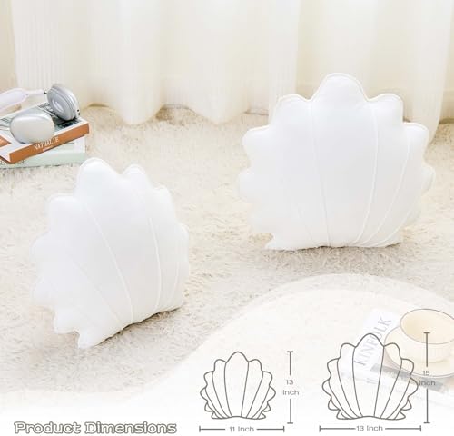 Uvvyui Shell Pillow Seashell Throw Pillow Shell Shaped Decorative Pillows Soft Velvet Sea Shells Pillow Aesthetic Home Decor Sea Ocean Beach Cushion Bed Pillow（White, 13x11 Inch）