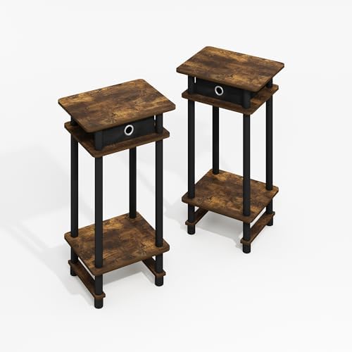 Furinno Modern Toolless 3-Tier Compact Side Table Set of 2, Amber Oak