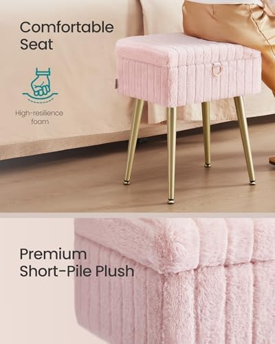 SONGMICS Vanity Stool Chair with Storage, Metal Legs, Max. Load 440 lb