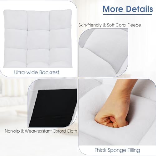S AFSTAR Cushioned Floor Chair, 14-Position Adjustable Padded Lazy Recliner with Comfortable Back Support and Skin-Friendly Cover, Great for Reading, Playing Game, Meditating (White)