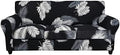 SearchI Stretch Sofa Cover Printed Couch Cover, Floral Pattern 4 Pieces Sofa Slipcover with 3 Separate Cushion Cover, Washable Furniture Protector for Living Room(Sofa, Black+Palm Leaves)