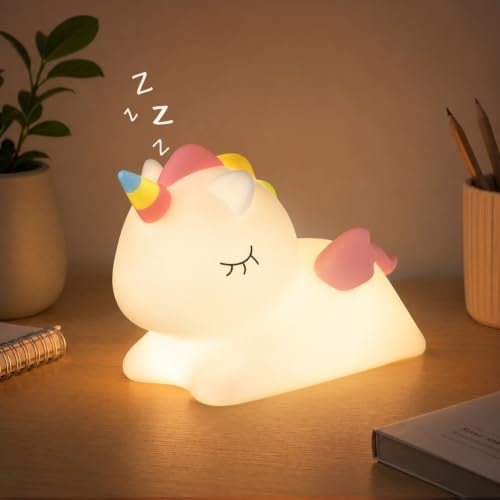 Unicorn Silicone Night Light for Girls, Cute Squishy LED Lamp Gift