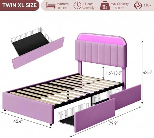 GarveeHome TwinXL Bed Frame, Platform Bed with Storage Headboard & Drawers