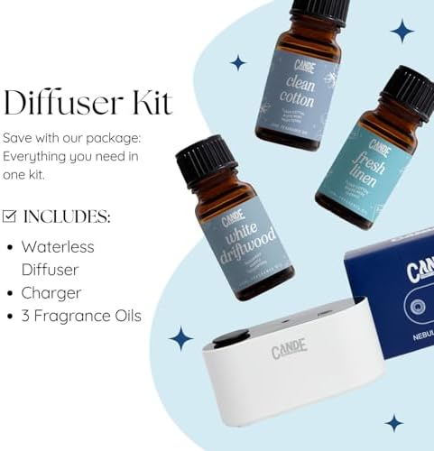 CANDECraftCo Waterless Travel Diffuser Gift Set, Clean Scents, 3 Oils