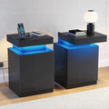 Nightstands Set of 2, 17.7 Inches LED Night Stand Set 2 with Power Outlets, Bedside Table with Sliding Top Storage, Modern End Table for Bedroom, Black