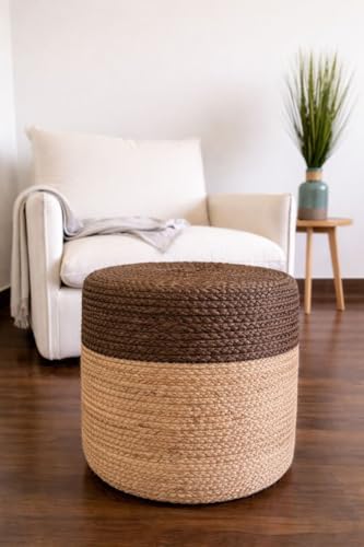 Pouf Ottoman 100% Jute Pouffe Natural Brown (16"x16"x16")