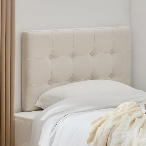 Linen Tufted Headboard Twin Size, Solid Wood Twin Headboard Only, Beige