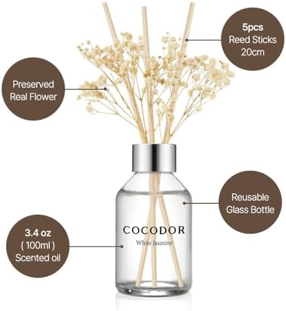 COCODOR Flower Reed Diffuser Set / 3.4oz / Lemon Eucalyptus/Scent Diffuser with Sticks Home Fragrance Reed Diffuser for Bathroom Shelf Decor