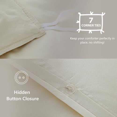 Simple&Opulence Kids 100% Organic Cotton Duvet Cover with Ruffle 78 x 86-3 PCS High End Floral Frill Lace Bedding, Romantic Cottagecore Style Comforter Cover with 2 Pillowcases, Beige Full