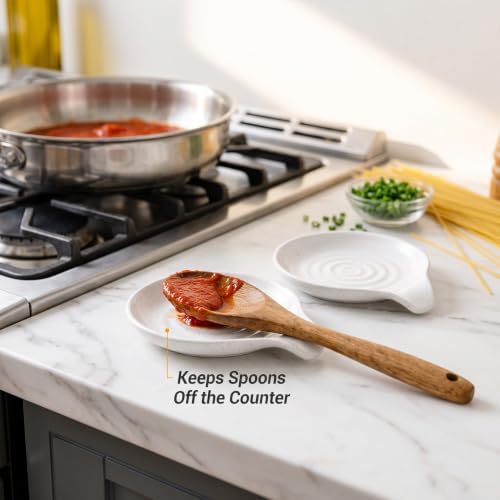 Ceramic Utensil Holder with Spoon Rest for Kitchen Counter, 6.4'' White