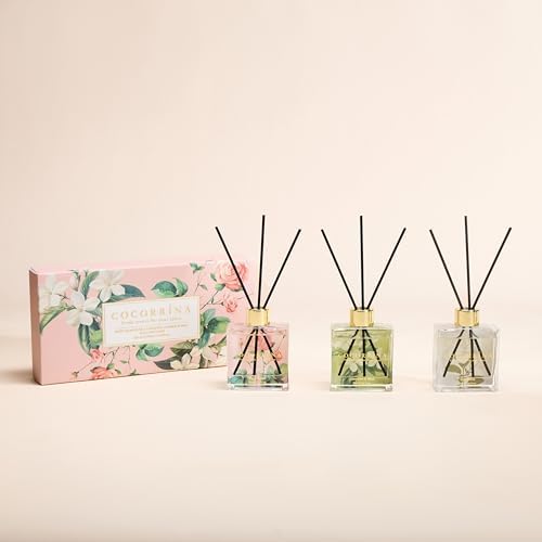 COCORRÍNA Reed Diffuser Set of 3-3 Pack/ 3.04 Fl.oz Diffuser with 24 Sticks Pink Rose/Gardenia/Jasmine & Mint, Reed Diffuser for Home Bathroom Office Decor