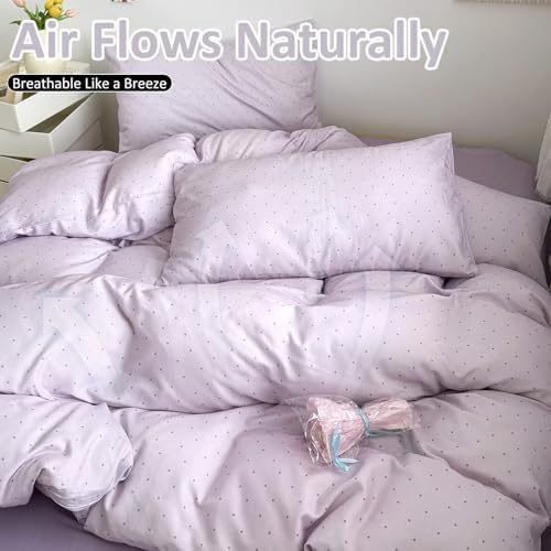 Purple Polka Dot Duvet Cover Set Twin 3 Pcs,Cotton Muslin,68"×86"