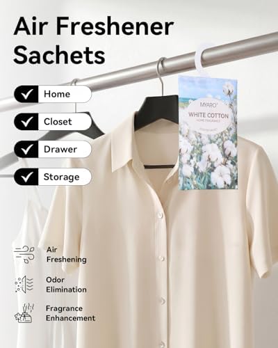 MYARO 12Pcs White Cotton Sachets Hanging Car Freshener, Closet Deodorizer