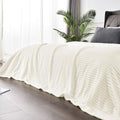 BEDELITE 3D Ribbed Jacquard Cream Full Size Blankes for Bed, 84x90 Inch