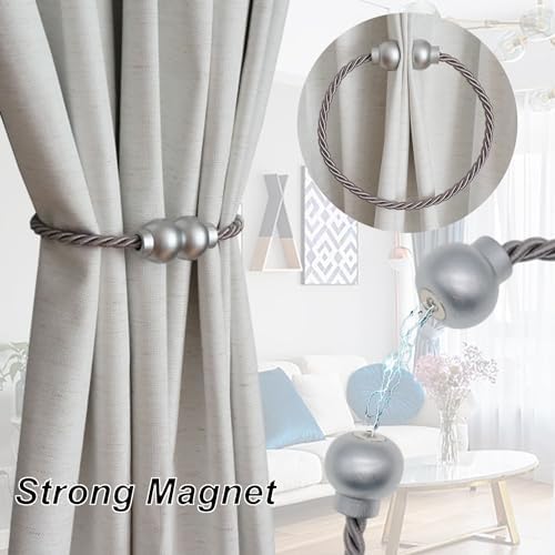 2Pcs Magnetic Curtain Tiebacks Modern Handmade Rope Curtain Tie Backs Grey