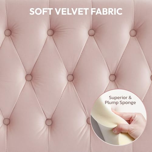 Iroomy Upholstered Queen Headboard, Button Diamond Tufted Headboard with Adjustable Height and Solid Wood Leg, Velvet Padded Headboards for Queen Size Bed, Modern Head Board, Pink