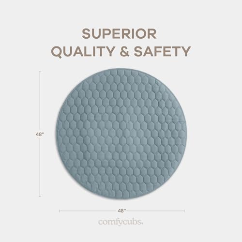 Comfy Cubs Round Kids Play Mat Medium 48in Baby Floor Mat - Pacific Blue
