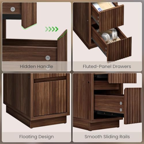 CHOEZON 8.7" Narrow Nightstand Set of 2, Small Bedside Table with Drawers, Skinny Side Table, Modern Nightstand with 1 Semi-Open Shelf, Floating End Table, for Living Room, Bedroom, Walnut MBZ12P2HT